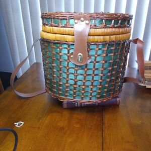Stylish Green and Brown Woven Basket Bag